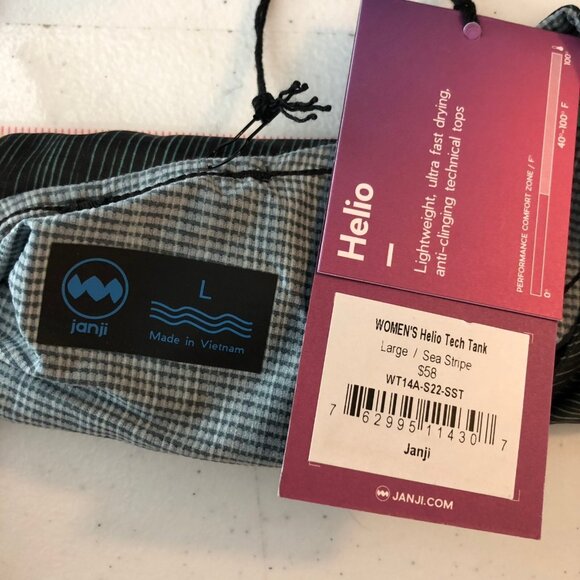 Janji Womens Helio Tech Singlet Tank Top Racerback Hi Low Sea Stripe Green L - Picture 3 of 5